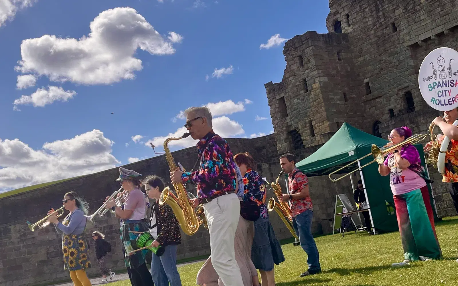 The Spanish City Rollers brass band bringing the party to the priory lawns.